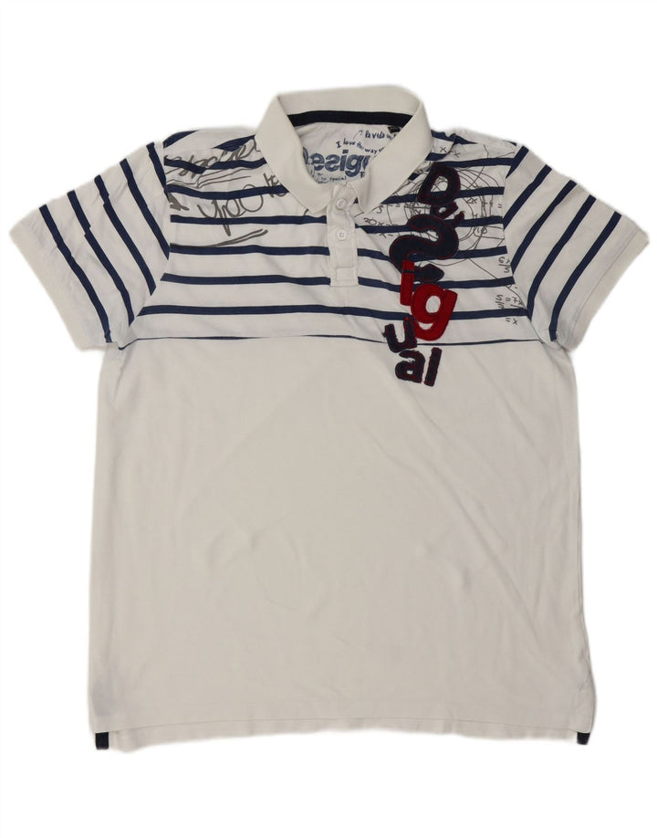 DESIGUAL Mens Graphic Polo Shirt 2XL White Striped