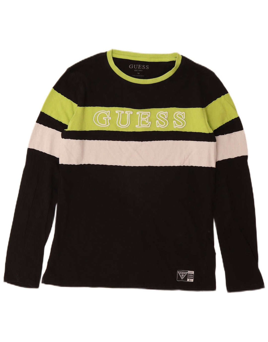 GUESS Boys Graphic Top Long Sleeve 15-16 Years Black Striped Cotton