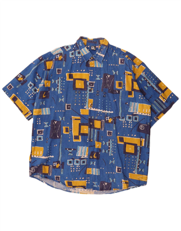 Vintage Mens Short Sleeve Shirt 2XL Blue Patchwork