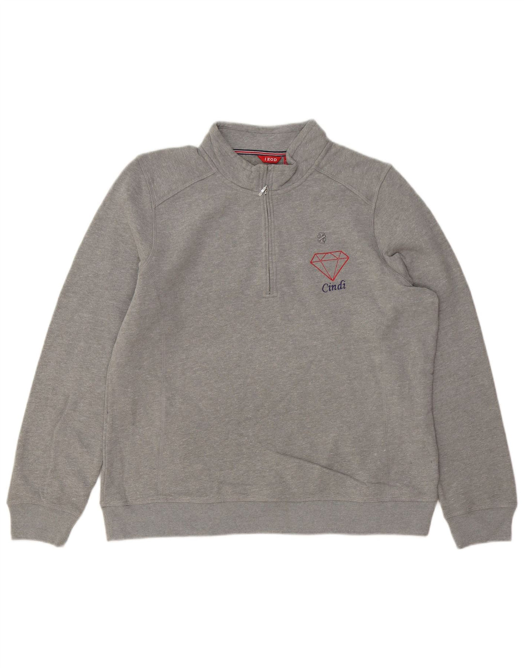 IZOD Mens Zip Neck Sweatshirt Jumper 2XL Grey Cotton