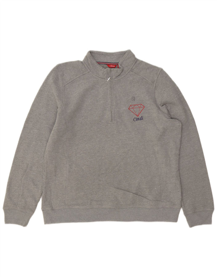 IZOD Mens Zip Neck Sweatshirt Jumper 2XL Grey Cotton