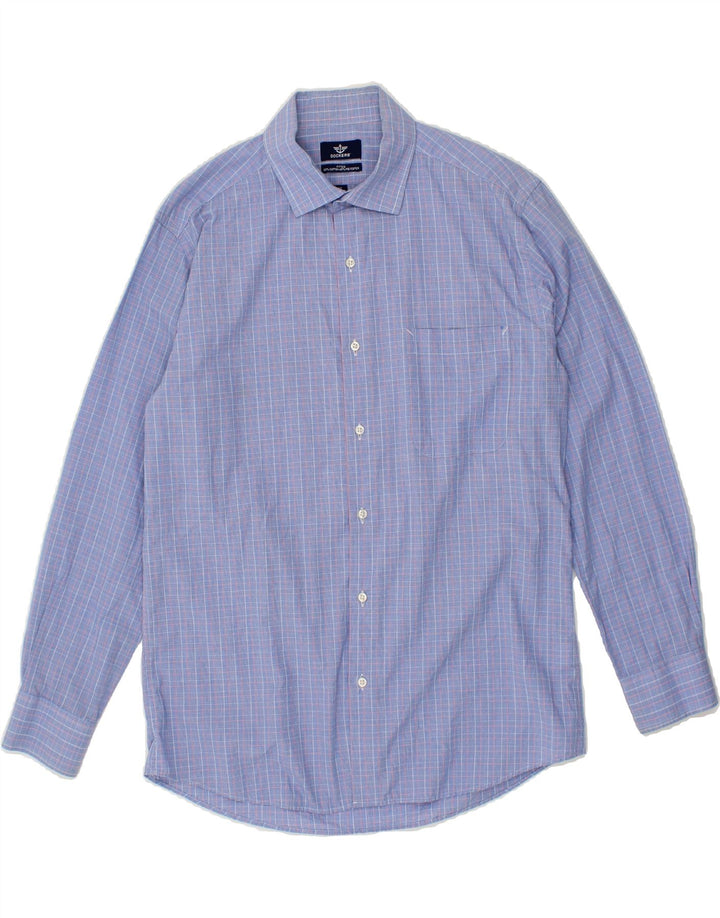 DOCKERS Mens Fitted Shirt Size 15 15 1/2 Medium Blue Check Cotton Vintage Dockers and Second-Hand Dockers from Messina Hembry 