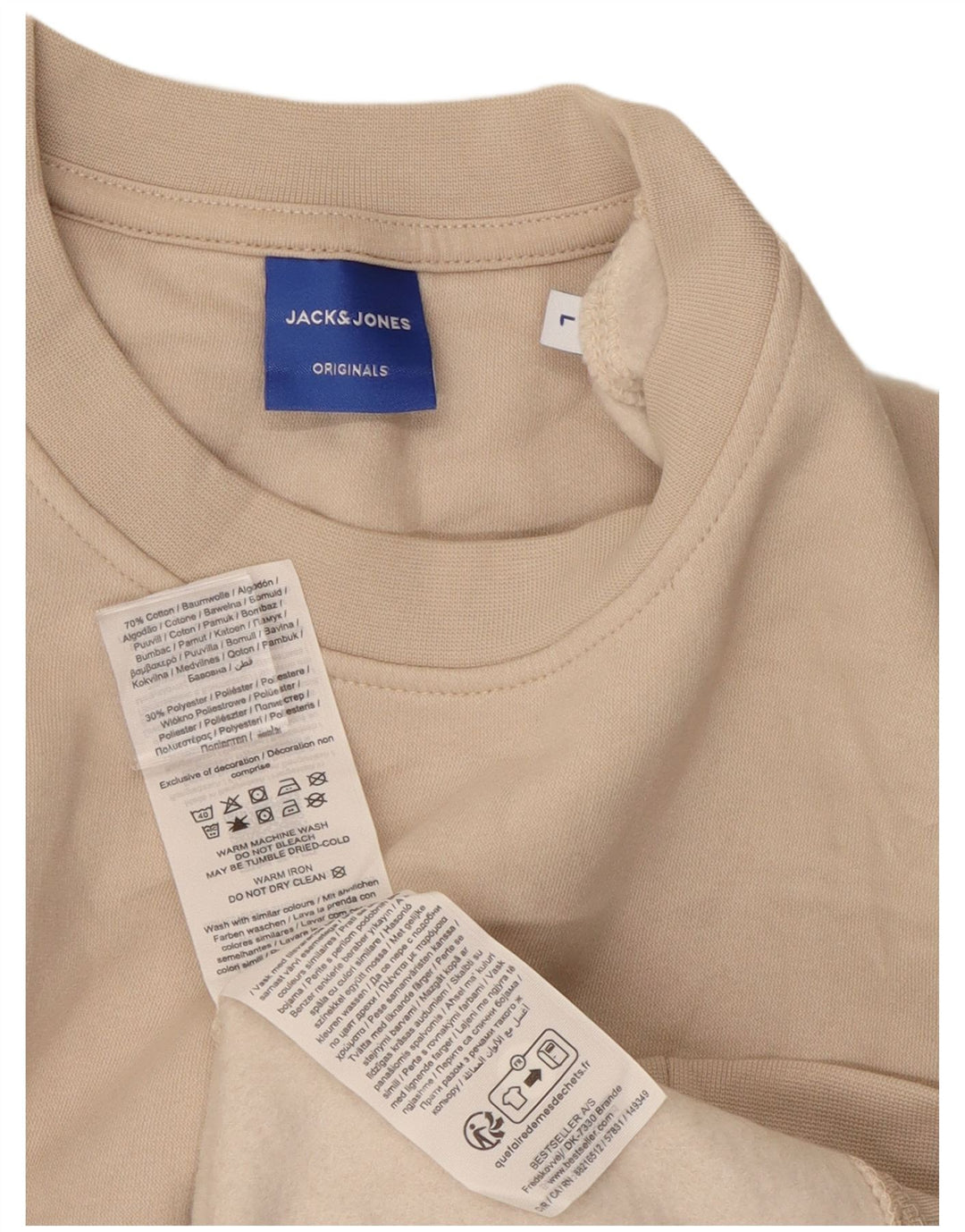 Jack & Jones Mens Sweatshirt Jumper Large Beige Cotton