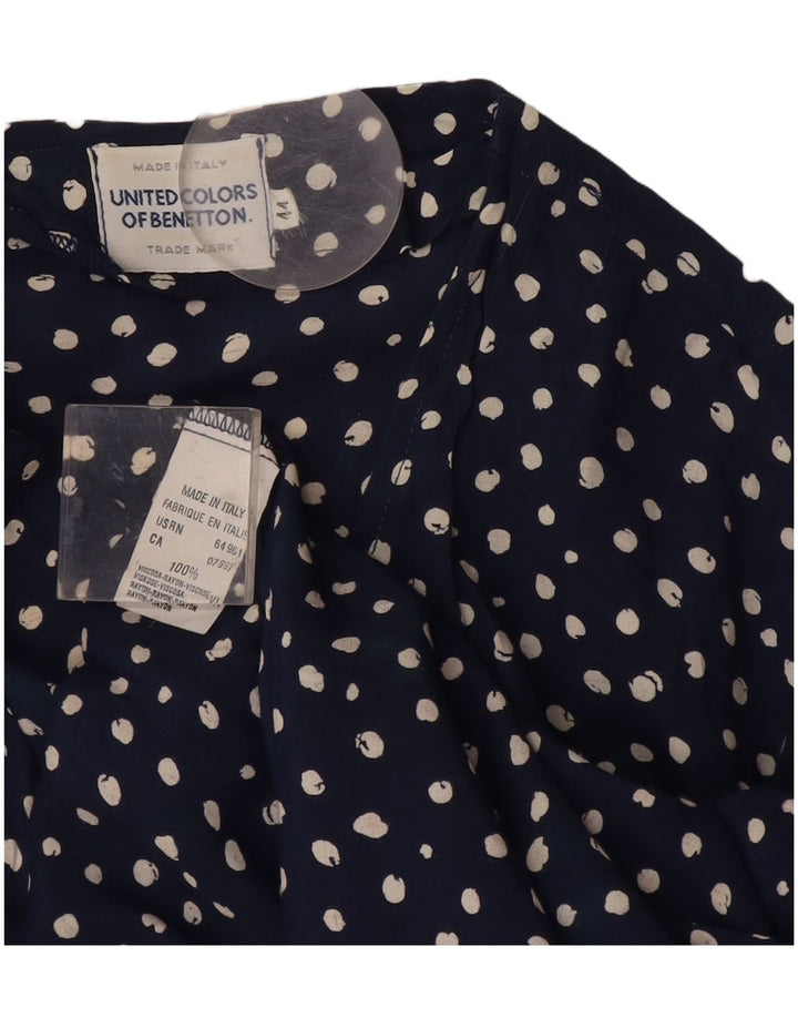 Benetton Womens Oversized Tunic Top IT 44 Medium Navy Blue Spotted