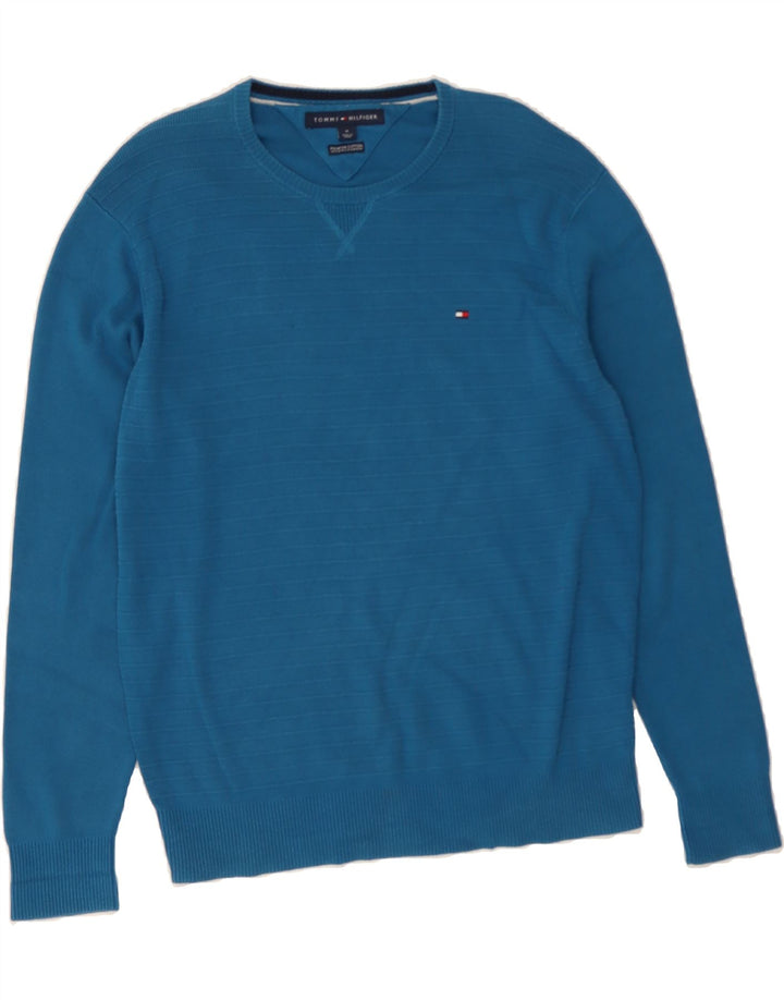TOMMY HILFIGER Mens Crew Neck Jumper Sweater Medium Blue Cotton Vintage Tommy Hilfiger and Second-Hand Tommy Hilfiger from Messina Hembry 