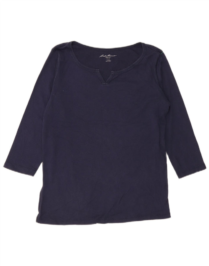 EDDIE BAUER Womens Top 3/4 Sleeve UK 16 Large Navy Blue Cotton