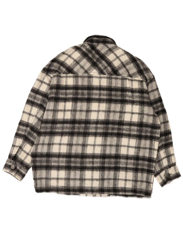 Zara Womens Oversized Bomber Jacket UK 10 Small Grey Check