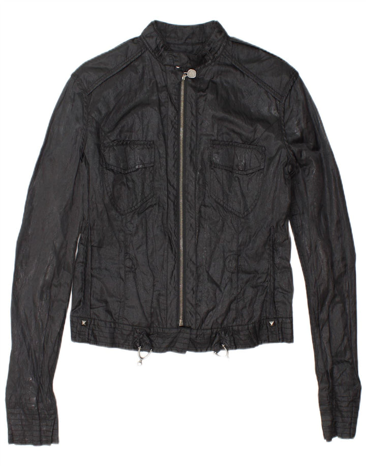 GUESS Womens Crop Utility Jacket UK 14 Large Black Cotton