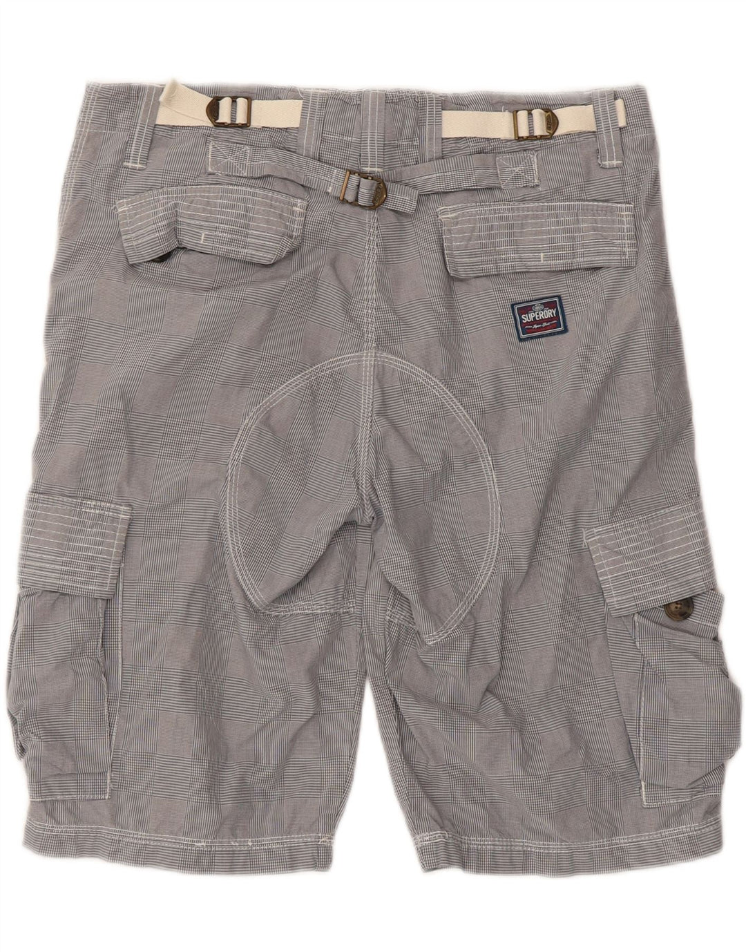 SUPERDRY Mens Cargo Shorts Medium W34  Grey Check Cotton