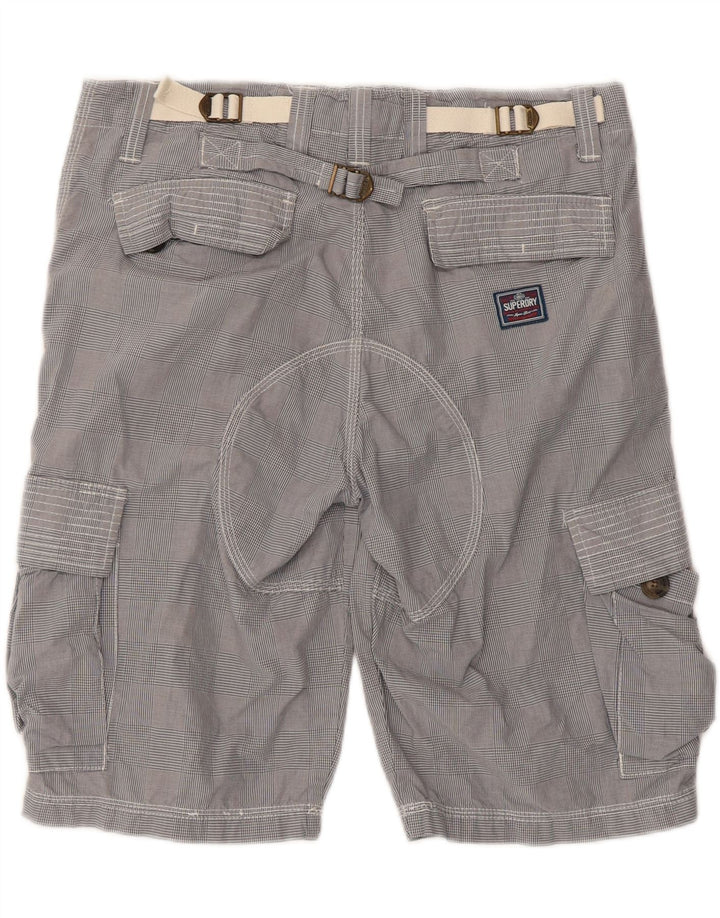 SUPERDRY Mens Cargo Shorts Medium W34  Grey Check Cotton