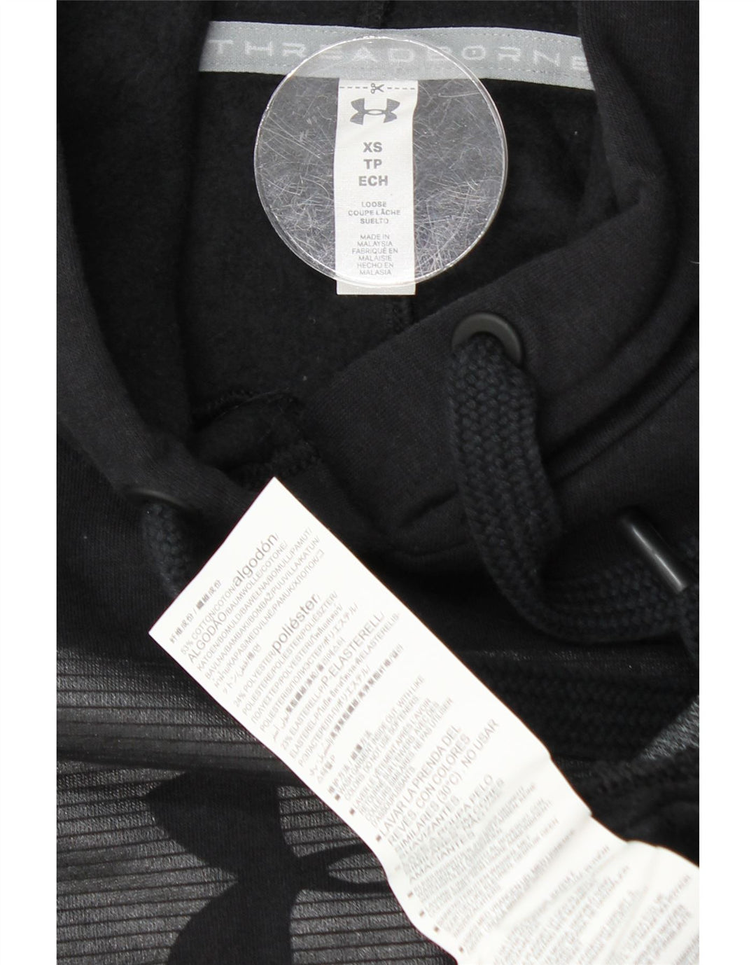 UNDER ARMOUR Womens Oversized Graphic Hoodie Jumper UK 6 XS Black Cotton