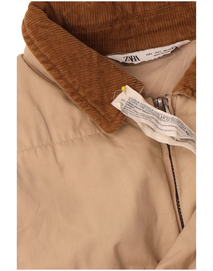 Zara Mens Bomber Jacket UK 40 Large Beige Colourblock Polyester