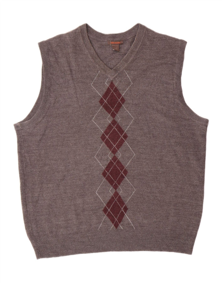 DOCKERS Mens Vest Tank Top XL Grey Argyle/Diamond Acrylic Vintage Dockers and Second-Hand Dockers from Messina Hembry 