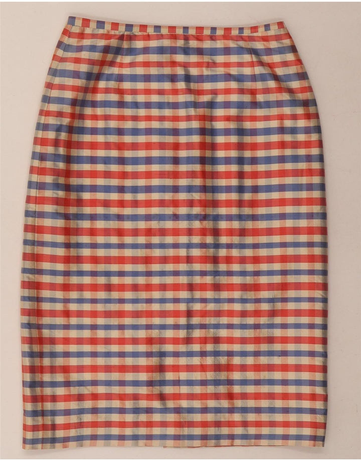 VINTAGE Womens Pencil Skirt UK 8 Small W26  Multicoloured Check Silk