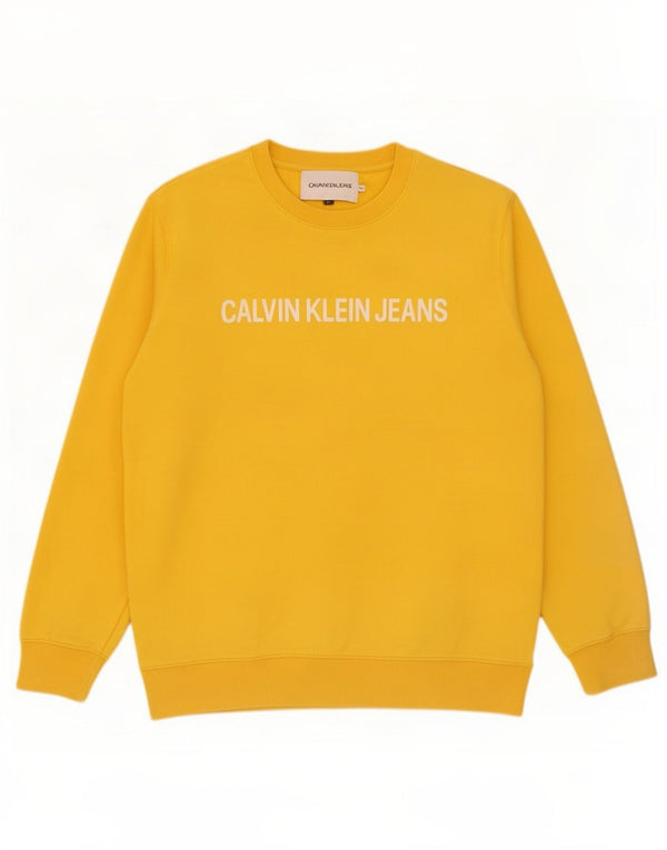Calvin Klein Jeans Mens Graphic Sweatshirt Jumper XL Yellow Cotton