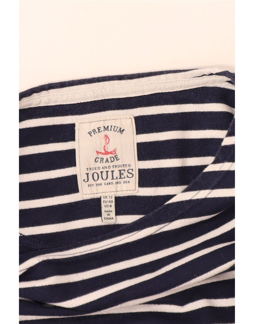 JOULES Womens Top Long Sleeve UK 12 Medium Navy Blue Striped Cotton