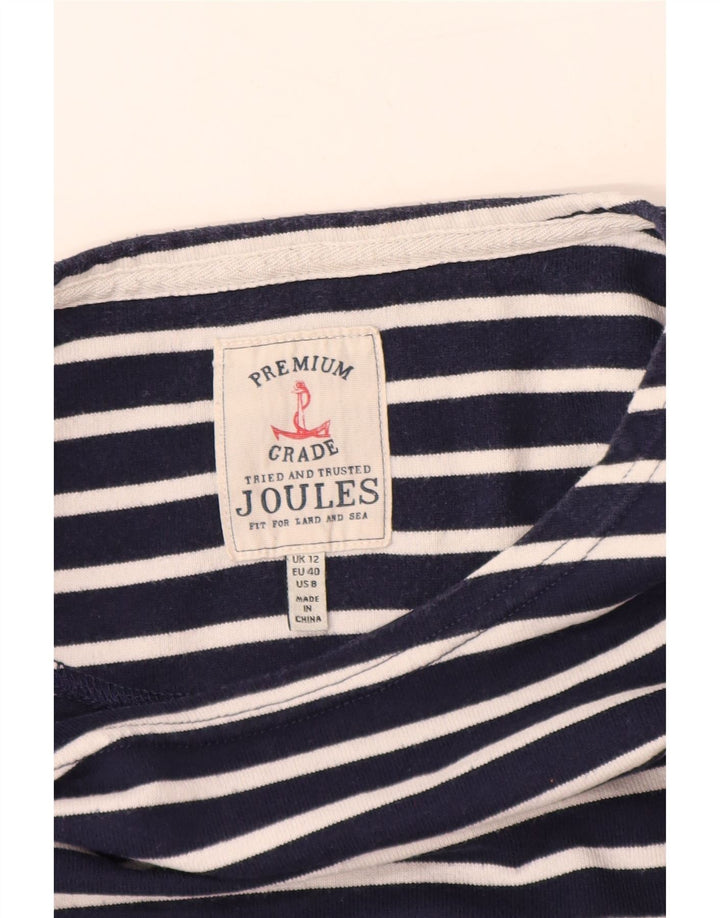 JOULES Womens Top Long Sleeve UK 12 Medium Navy Blue Striped Cotton