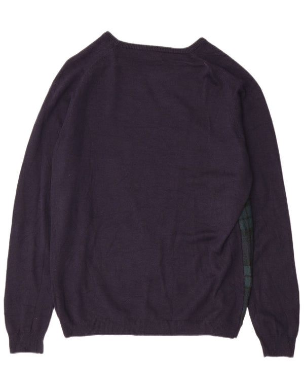 ZARA Mens Boat Neck Jumper Sweater XL Navy Blue Check