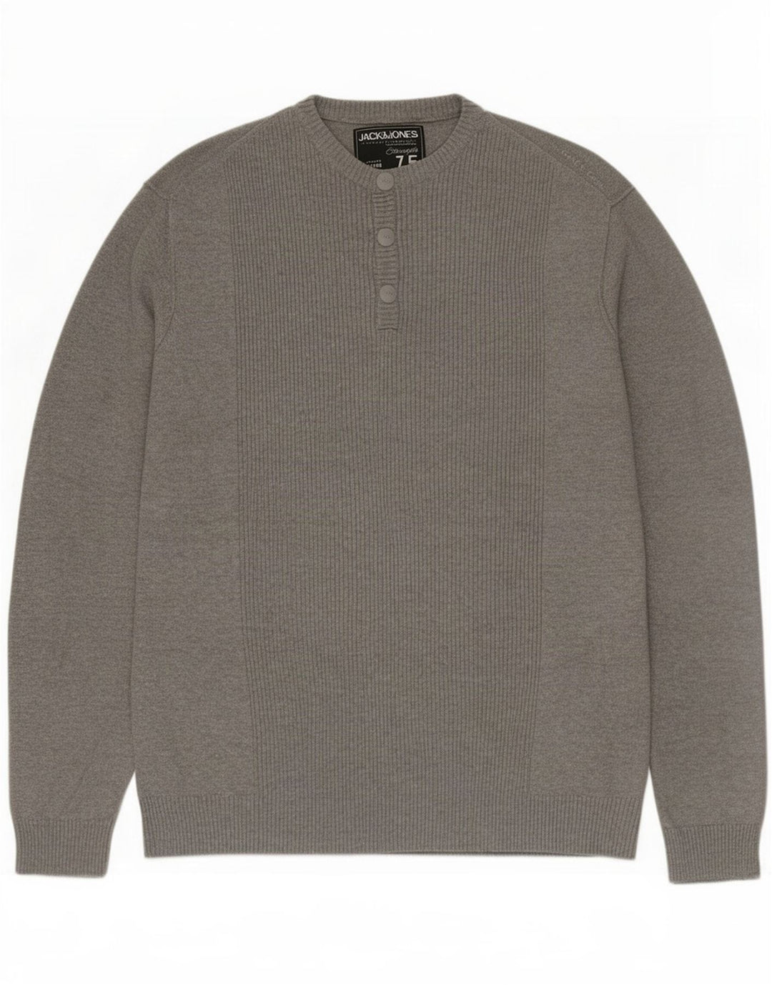 Jack & Jones Mens Button Neck Jumper Sweater XL Grey