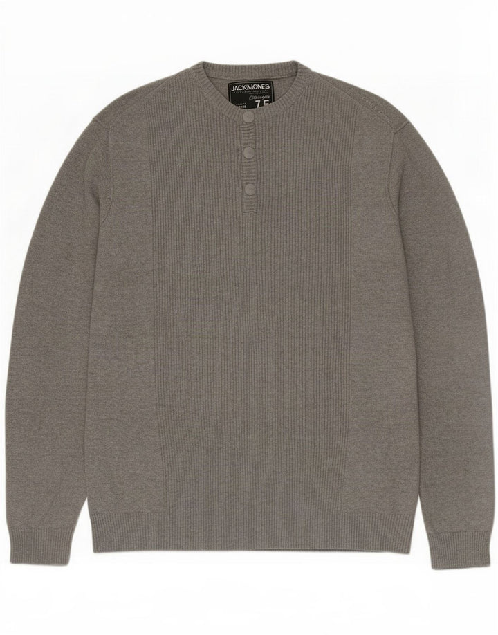 Jack & Jones Mens Button Neck Jumper Sweater XL Grey