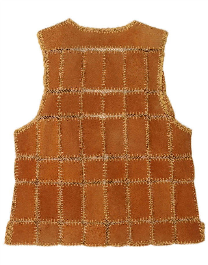 Vintage Womens Suede Waistcoat XL Brown Patchwork