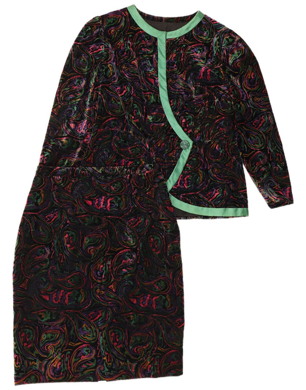 VINTAGE Womens 1 Button 2 Piece Skirt Set UK 12 Medium W32 Multicoloured