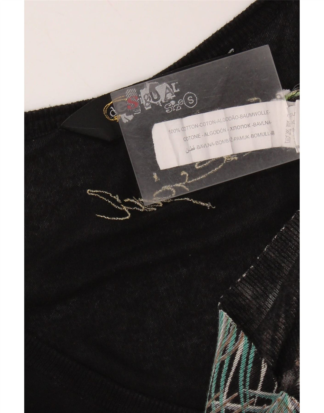 DESIGUAL Womens Abstract Pattern V-Neck Jumper Sweater UK 10 Small Black