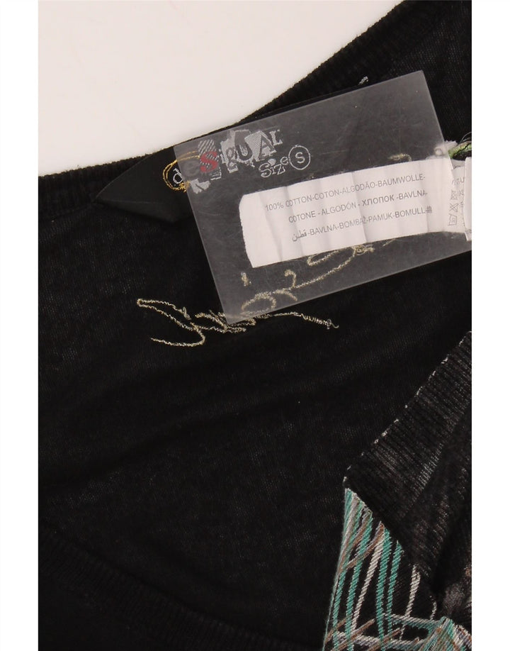 DESIGUAL Womens Abstract Pattern V-Neck Jumper Sweater UK 10 Small Black