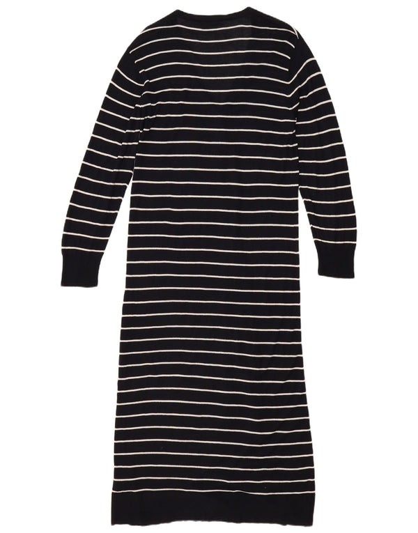 Zara Womens Longline Cardigan Sweater UK 14 Medium Black Striped Viscose