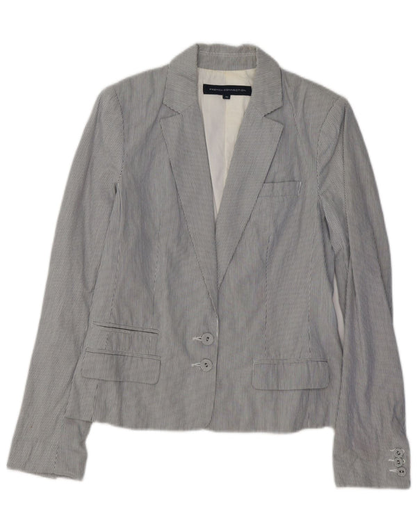 FRENCH CONNECTION Womens Blazer Jacket UK 10 Small  Blue Pinstripe