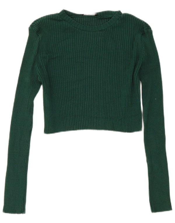Zara Womens Crop Top Long Sleeve UK 14 Large Green