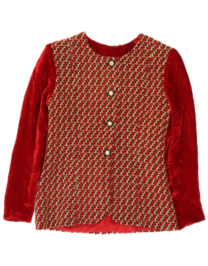 Vintage Womens 4 Button Velvet Blazer Jacket UK 8 Small Red Striped