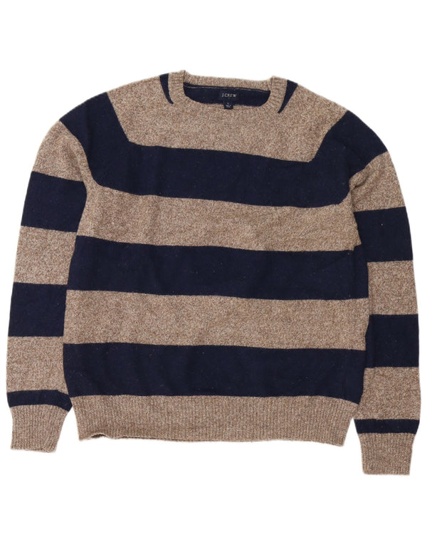 J. CREW Mens Crew Neck Jumper Sweater Large Navy Blue Striped Polyamide