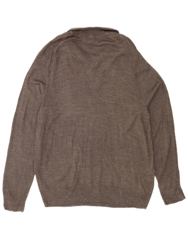 DOCKERS Mens Zip Neck Jumper Sweater Large Grey Striped Acrylic