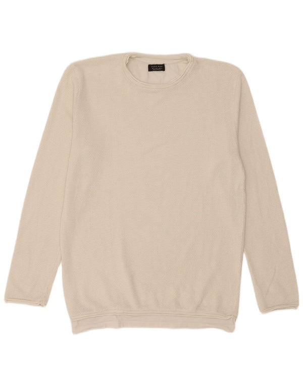 Zara Mens Crew Neck Jumper Sweater Large White