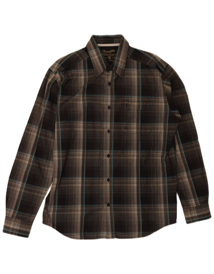 WRANGLER Mens Shirt Large Brown Check Cotton
