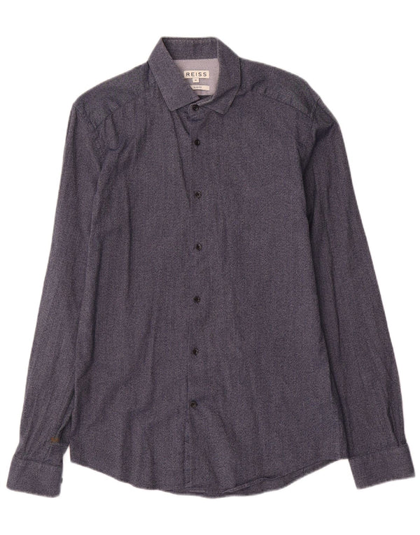 Reiss Mens Slim Fit Shirt Medium Navy Blue Cotton