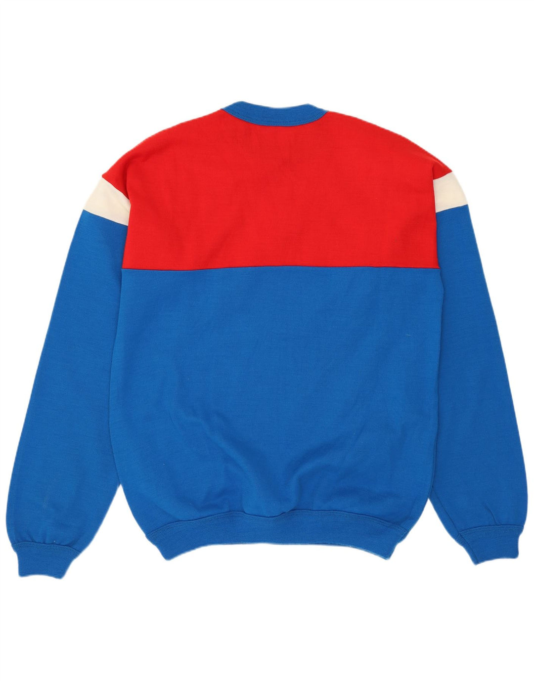 VINTAGE Mens Crew Neck Jumper Sweater Medium Blue Colourblock Acrylic
