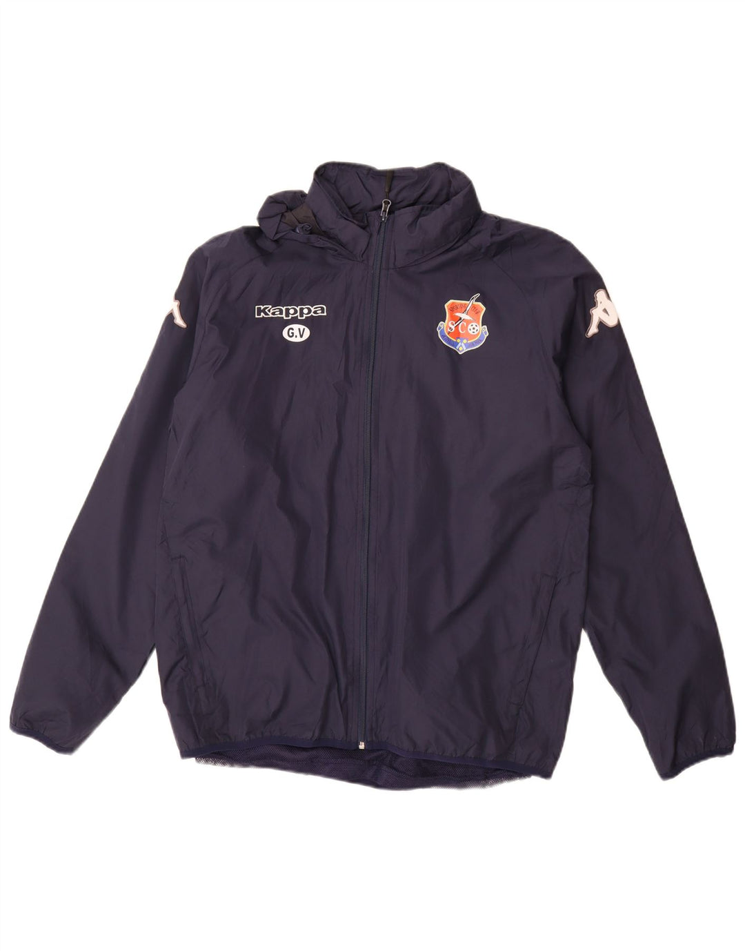 KAPPA Mens Graphic Hooded Tracksuit Top Jacket Medium Navy Blue Polyester