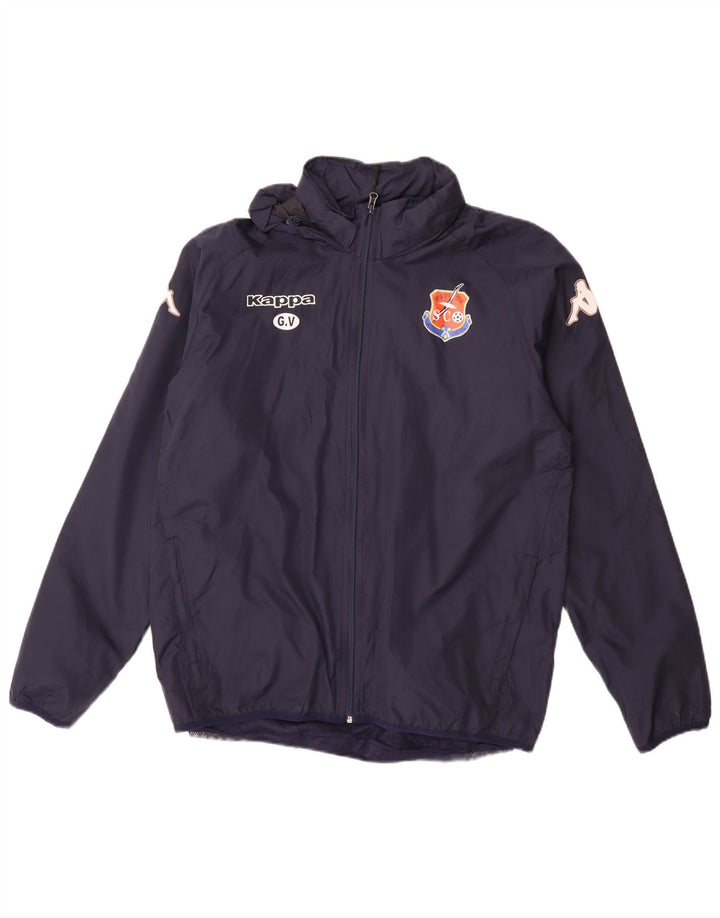 KAPPA Mens Graphic Hooded Tracksuit Top Jacket Medium Navy Blue Polyester