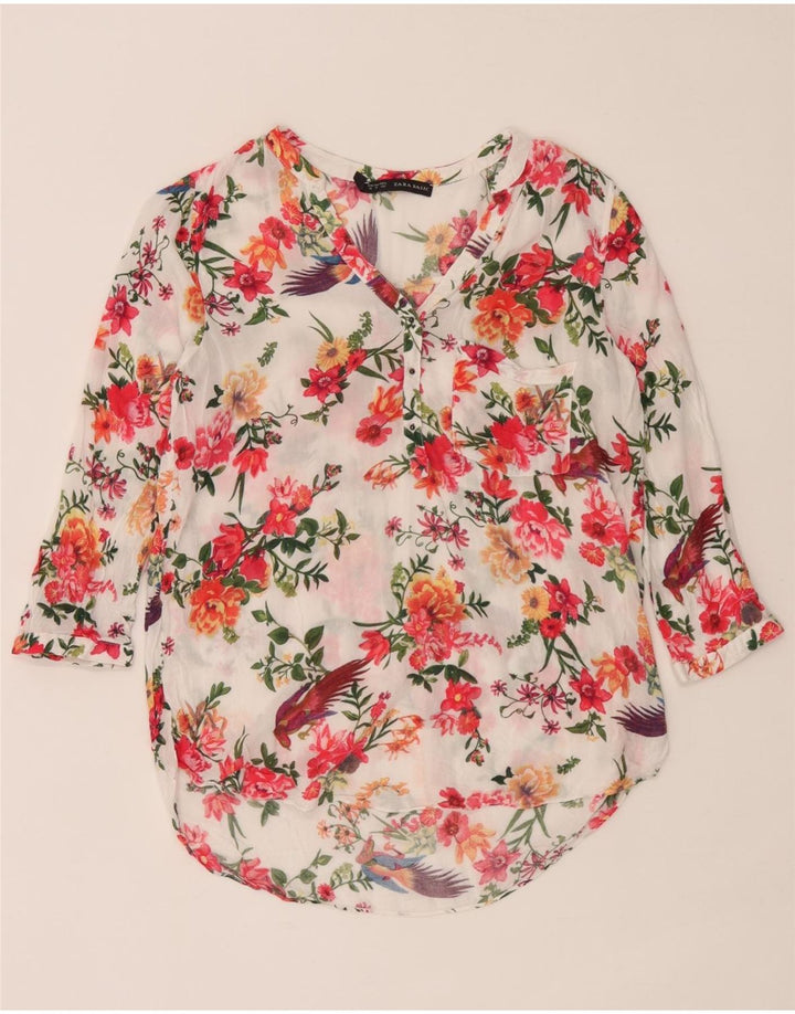 Zara Womens 3/4 Sleeve Blouse Top UK 12 Medium Multicoloured Floral