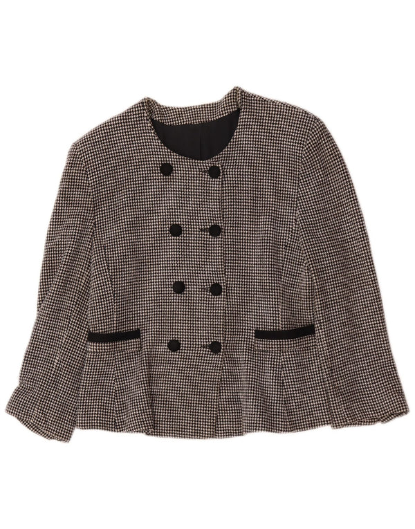 Vintage Womens Double Breasted Blazer Jacket UK 14 Medium Black Houndstooth