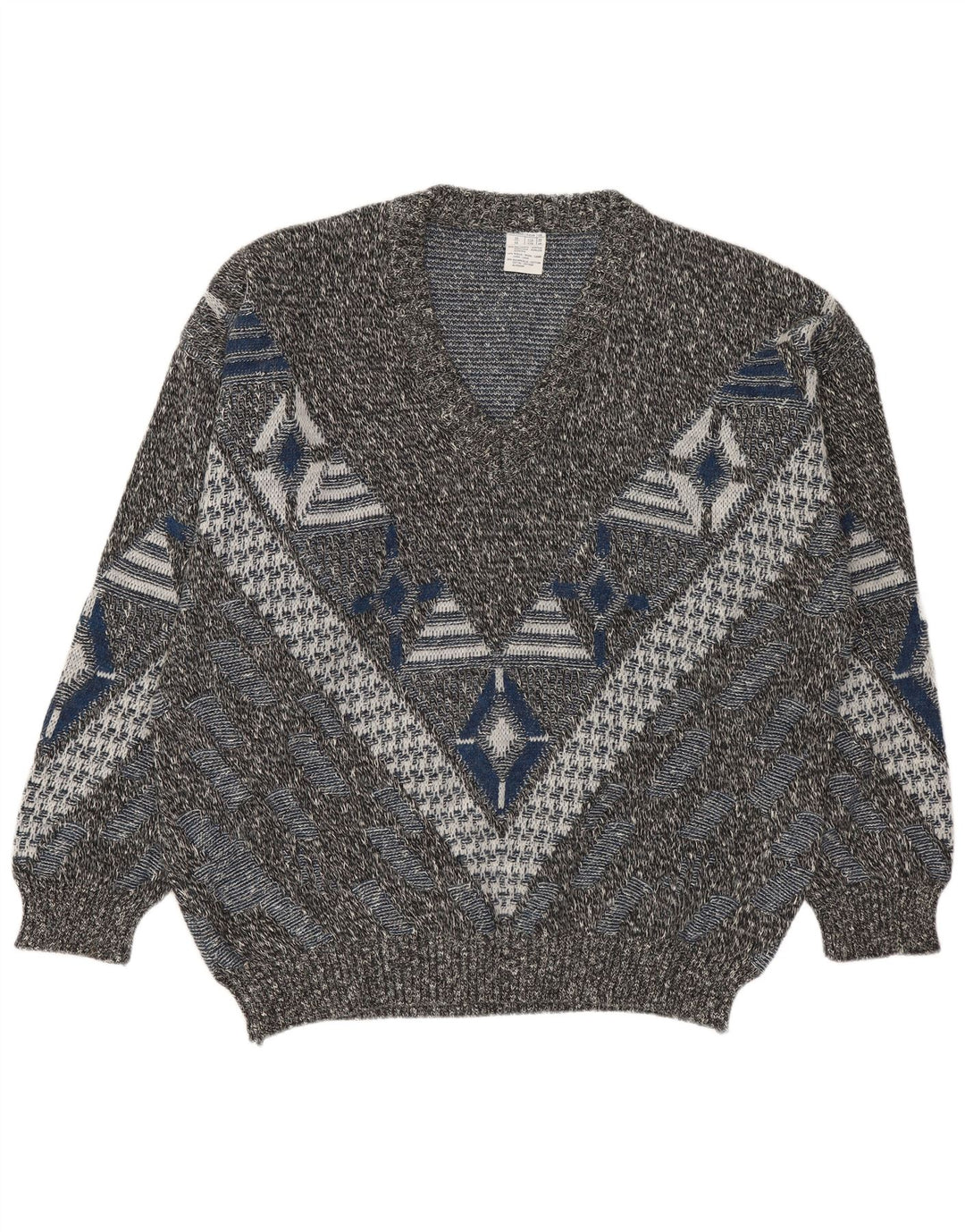 VINTAGE Mens V-Neck Jumper Sweater UK 46/48 2XL Multicoloured Geometric