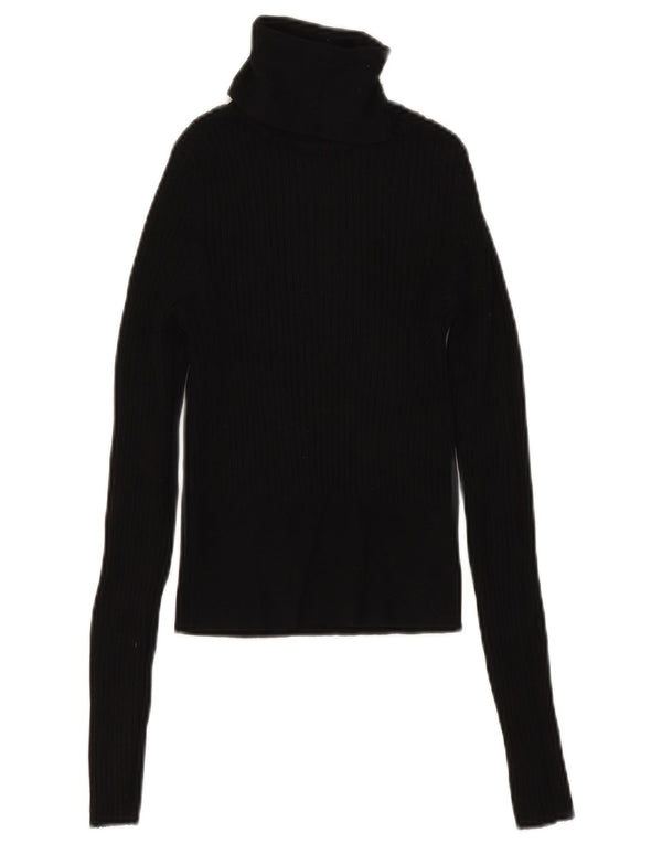 Zara Womens Crop Top Long Sleeve UK 8 Small Black Viscose
