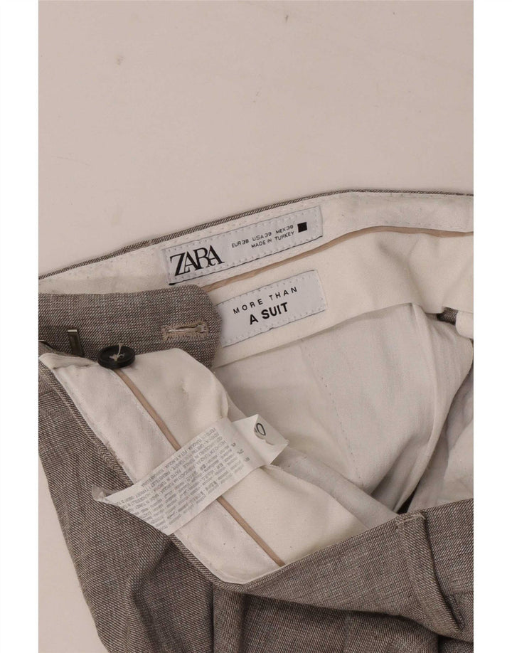 Zara Mens Straight Suit Trousers EU 38 Small W30 L32 Grey Polyester