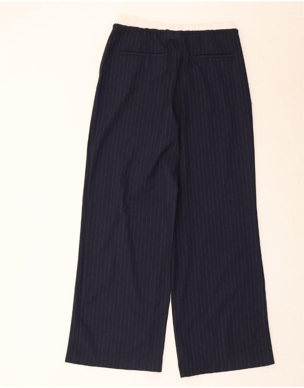 Zara Womens High Waist Wide Leg Trousers XS Navy Blue Striped Polyester