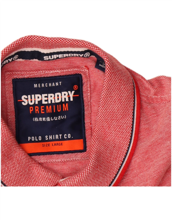 Superdry Mens Polo Shirt Large Red Flecked Cotton