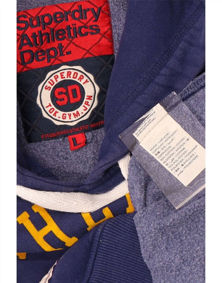 SUPERDRY Mens Graphic Hoodie Jumper Large Blue Cotton