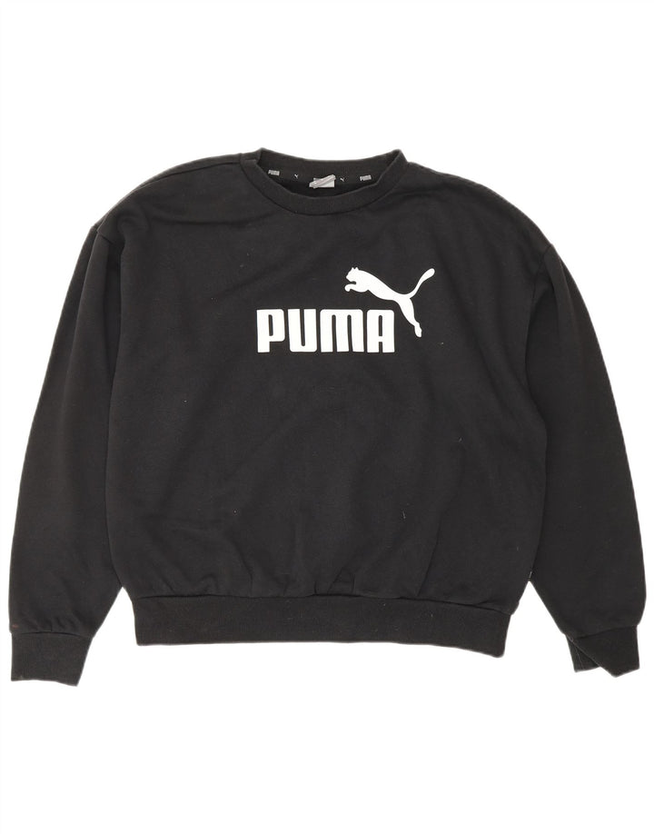PUMA Womens Graphic Sweatshirt Jumper UK 14 Medium Black Cotton