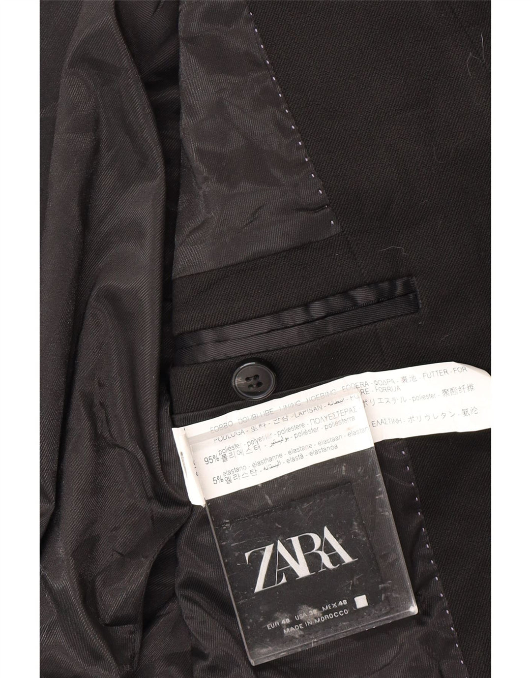 ZARA Mens 1 Button Blazer Jacket EU 48 Medium Black Polyester